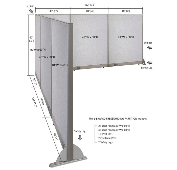 GOF Office L-Shaped Partition 132d x 132w x 60H - Kainosbuy.com