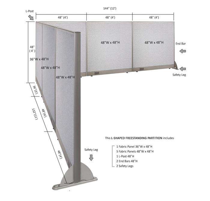 GOF Office L-Shaped Partition 132d x 144w x 48H - Kainosbuy.com