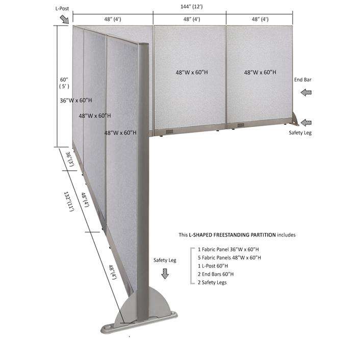 GOF Office L-Shaped Partition 132d x 144w x 60H - Kainosbuy.com
