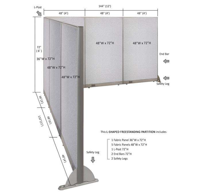 GOF Office L-Shaped Partition 132d x 144w x 72H - Kainosbuy.com