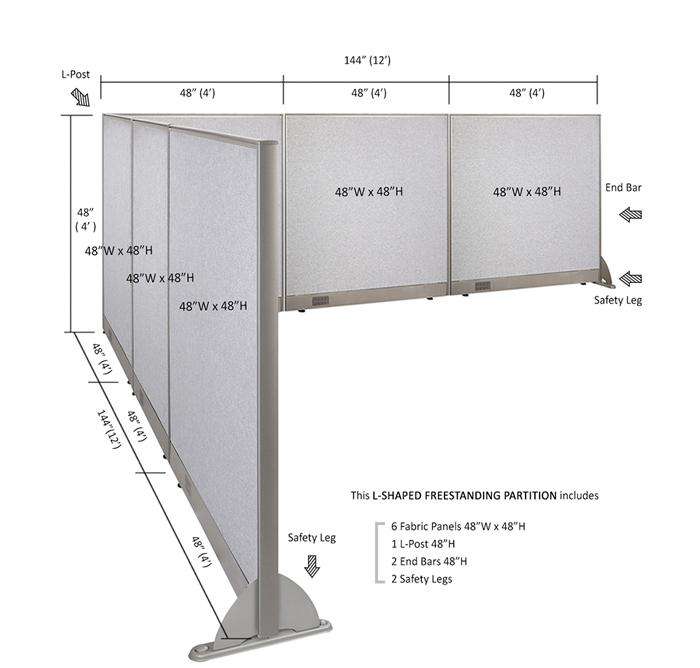 GOF Office L-Shaped Partition 144d x 144w x 48H - Kainosbuy.com