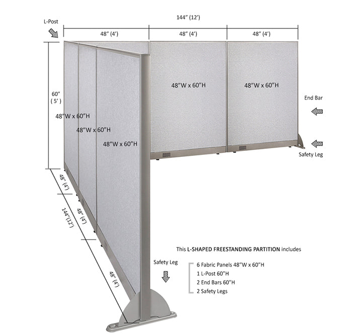 GOF Office L-Shaped Partition 144d x 144w x 60H - Kainosbuy.com