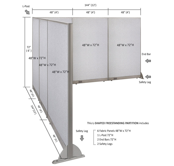 GOF Office L-Shaped Partition 144d x 144w x 72H - Kainosbuy.com