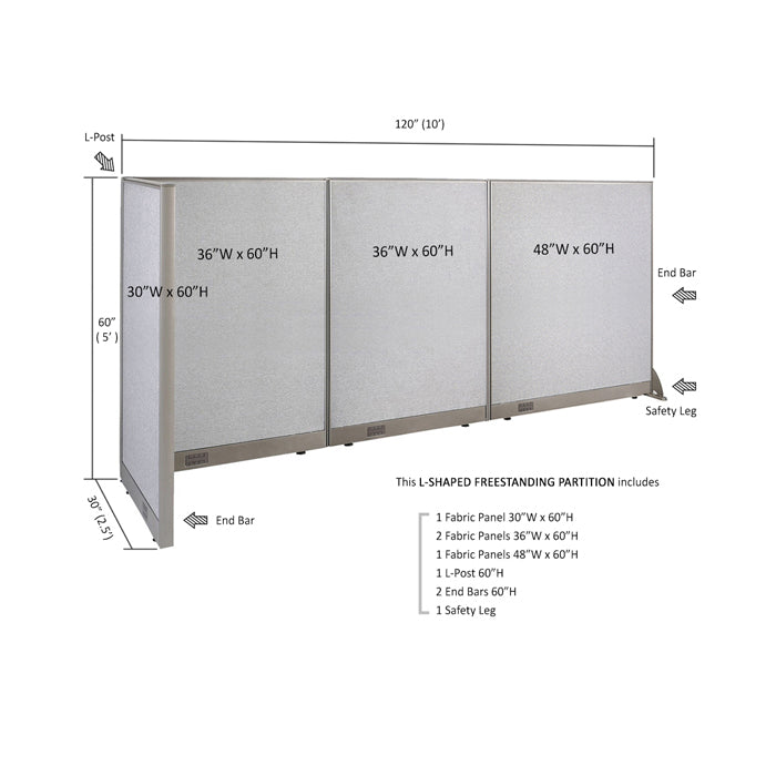 GOF Office L-Shaped Partition 30D x 120w x 60H - Kainosbuy.com