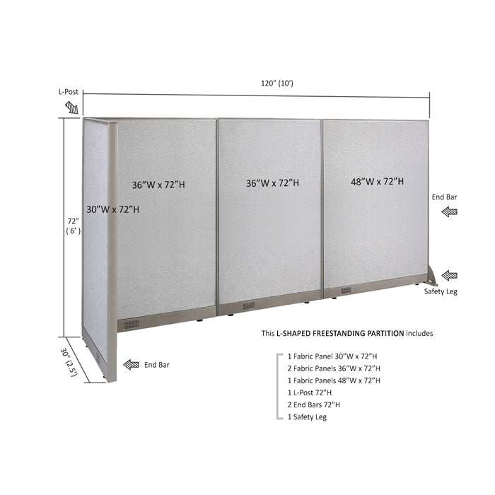 GOF Office L-Shaped Partition 30D x 120w x 72H - Kainosbuy.com