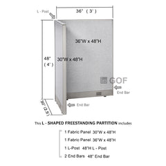 30"D x 36"W x 48”H L-shaped Partition