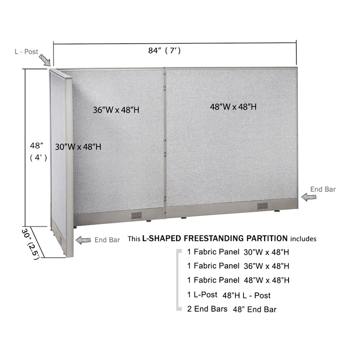GOF Office L-Shaped Partition 30D x 84w x 48H - Kainosbuy.com