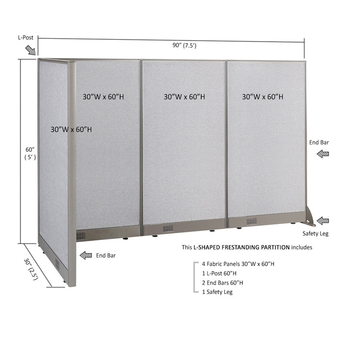 GOF Office L-Shaped Partition 30D x 90w x 60H - Kainosbuy.com