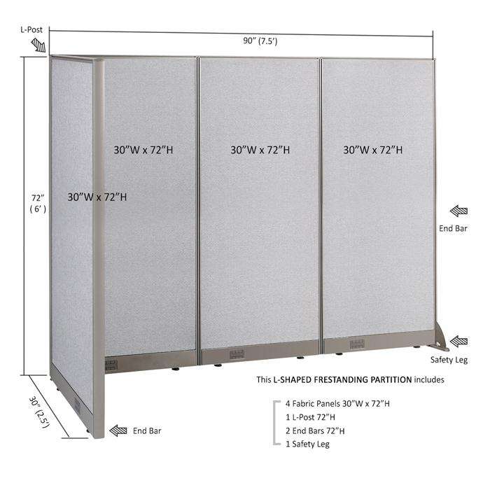 GOF Office L-Shaped Partition 30D x 90w x 72H - Kainosbuy.com