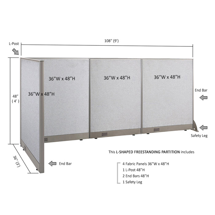 GOF Office L-Shaped Partition 36d x 108w x 48H - Kainosbuy.com