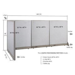 GOF Office L-Shaped Partition 36d x 108w x 48H - Kainosbuy.com