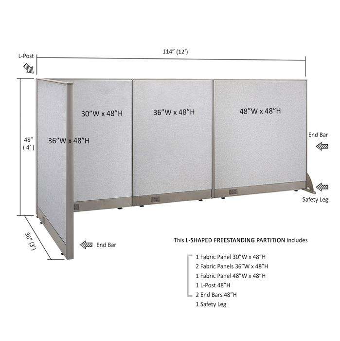 GOF Office L-Shaped Partition 36d x 114w x 48H - Kainosbuy.com