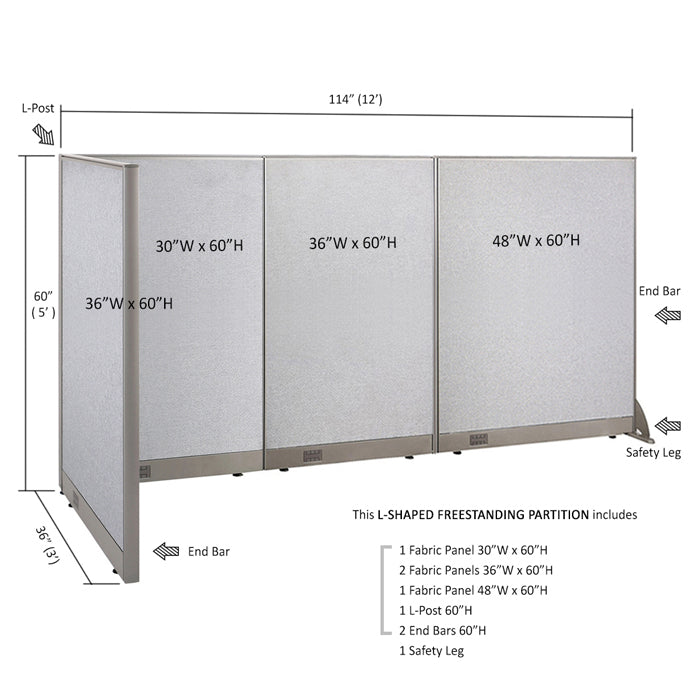 GOF Office L-Shaped Partition 36d x 114w x 60H - Kainosbuy.com
