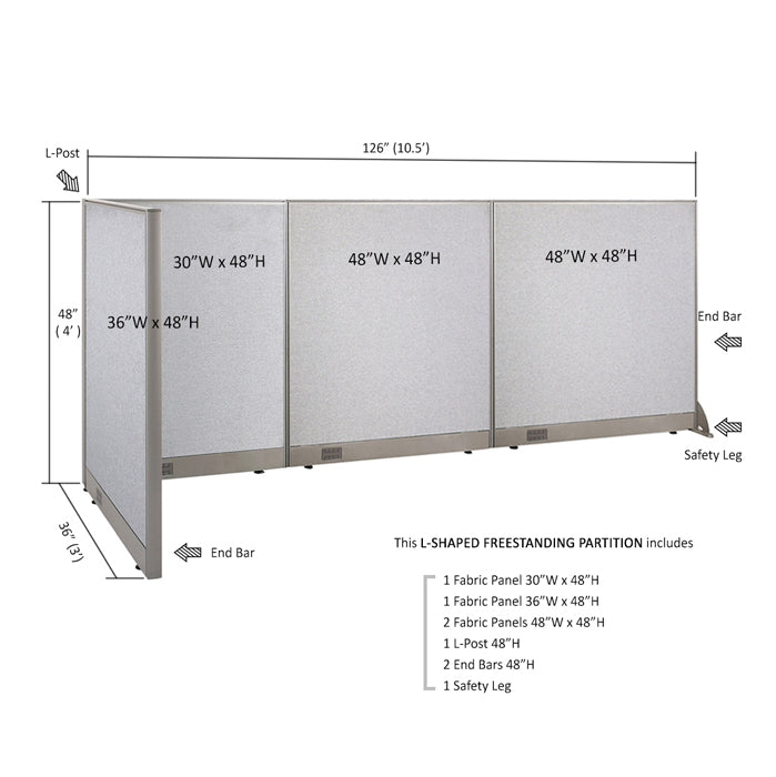 GOF Office L-Shaped Partition 36d x 126w x 48H - Kainosbuy.com