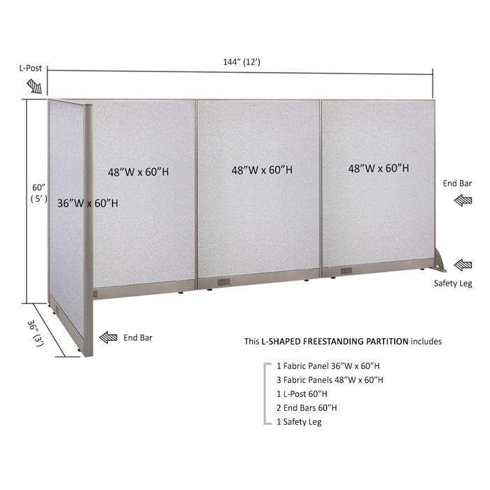 GOF Office L-Shaped Partition 36d x 144w x 60H - Kainosbuy.com
