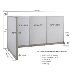 GOF Office L-Shaped Partition 48d x 108w x 60H - Kainosbuy.com