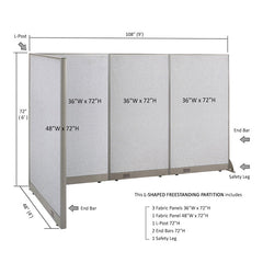 GOF Office L-Shaped Partition 48d x 108w x 72H - Kainosbuy.com