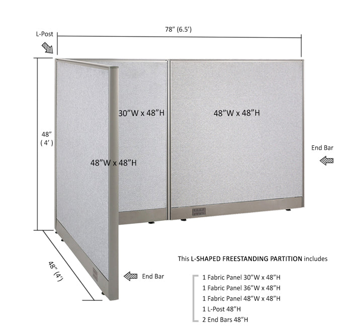 GOF Office L-Shaped Partition 48d x 78w x 48H - Kainosbuy.com