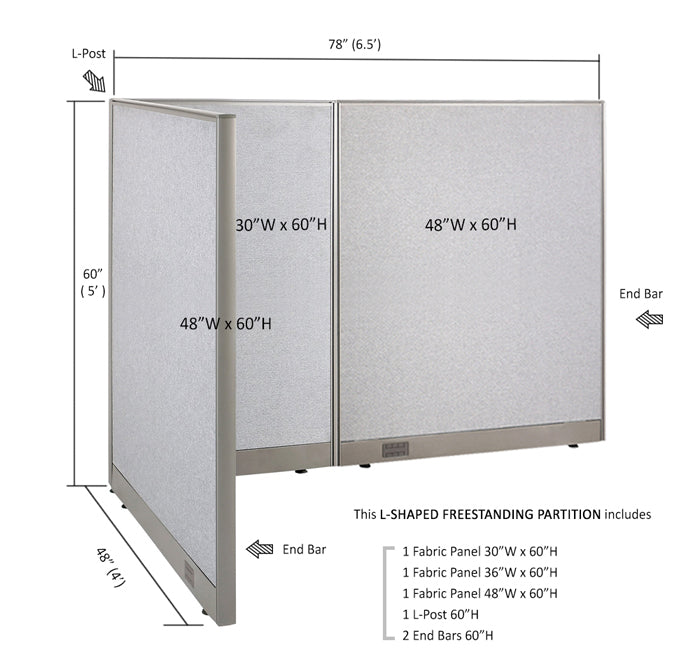 GOF Office L-Shaped Partition 48d x 78w x 60H - Kainosbuy.com