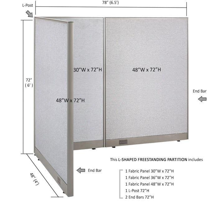 GOF Office L-Shaped Partition 48d x 78w x 72H - Kainosbuy.com