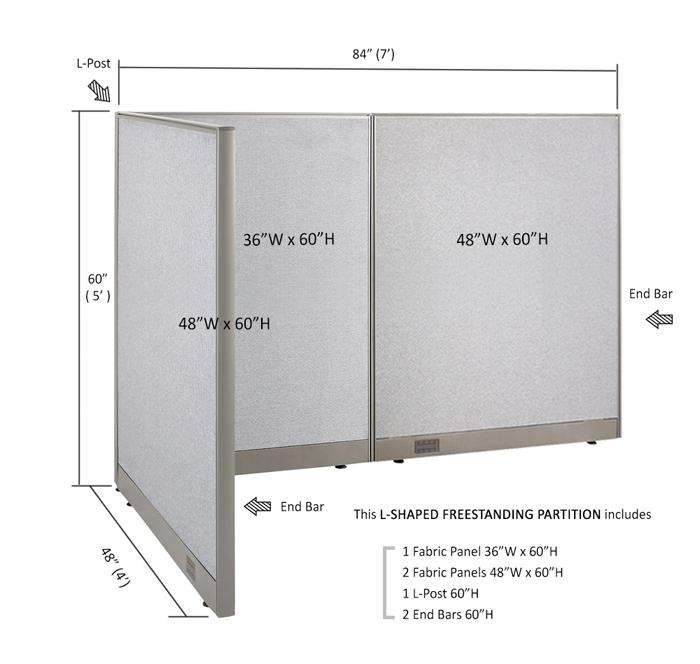 GOF Office L-Shaped Partition 48d x 84w x 60H - Kainosbuy.com