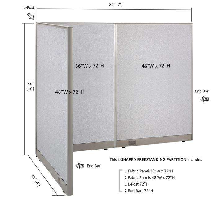 GOF Office L-Shaped Partition 48d x 84w x 72H - Kainosbuy.com