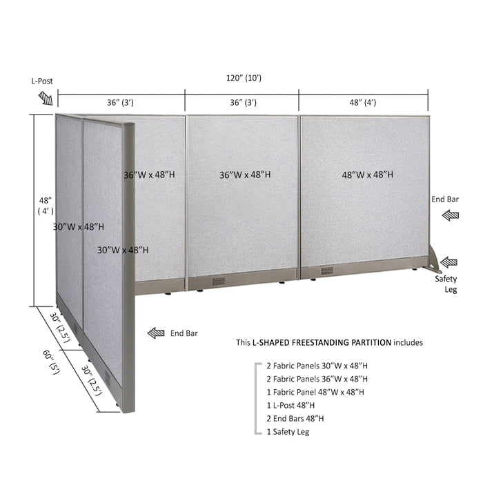 GOF Office L-Shaped Partition 60d x 120w x 48H - Kainosbuy.com