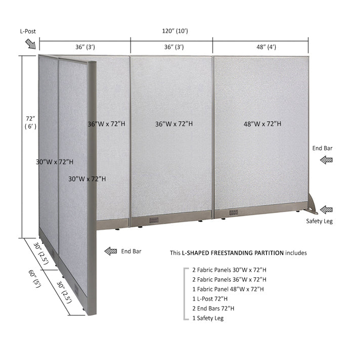 GOF Office L-Shaped Partition 60d x 120w x 72H - Kainosbuy.com