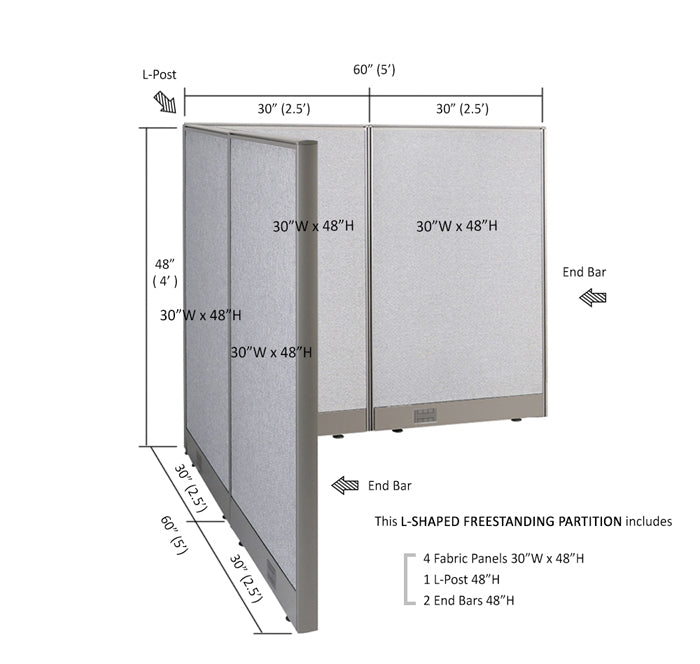 GOF Office L-Shaped Partition 60d x 60w x 48H - Kainosbuy.com