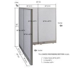 GOF Office L-Shaped Partition 60d x 60w x 60H - Kainosbuy.com