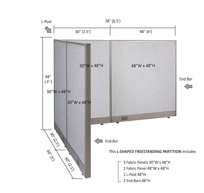 GOF Office L-Shaped Partition 60d x 78w x 48H - Kainosbuy.com