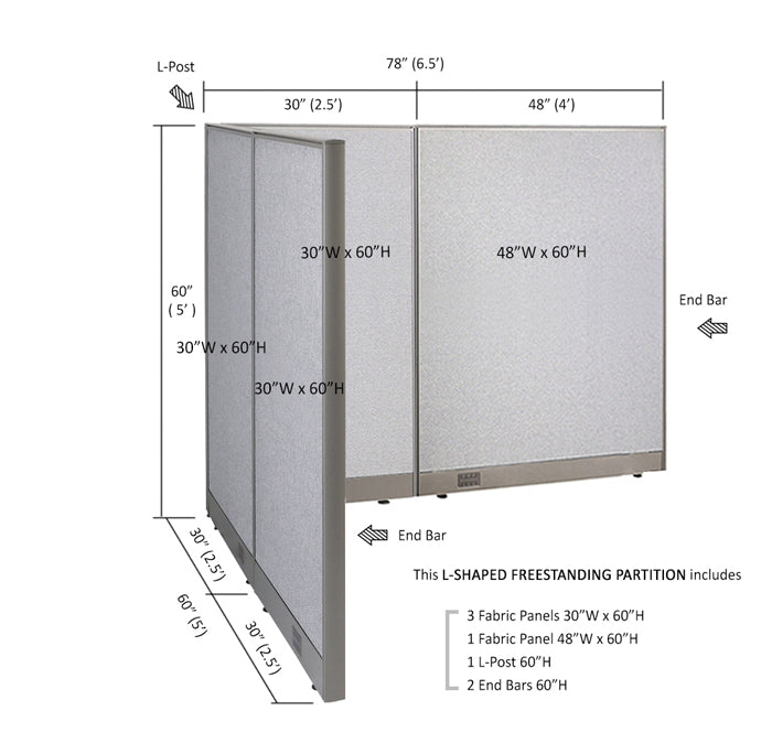 GOF Office L-Shaped Partition 60d x 78w x 60H - Kainosbuy.com