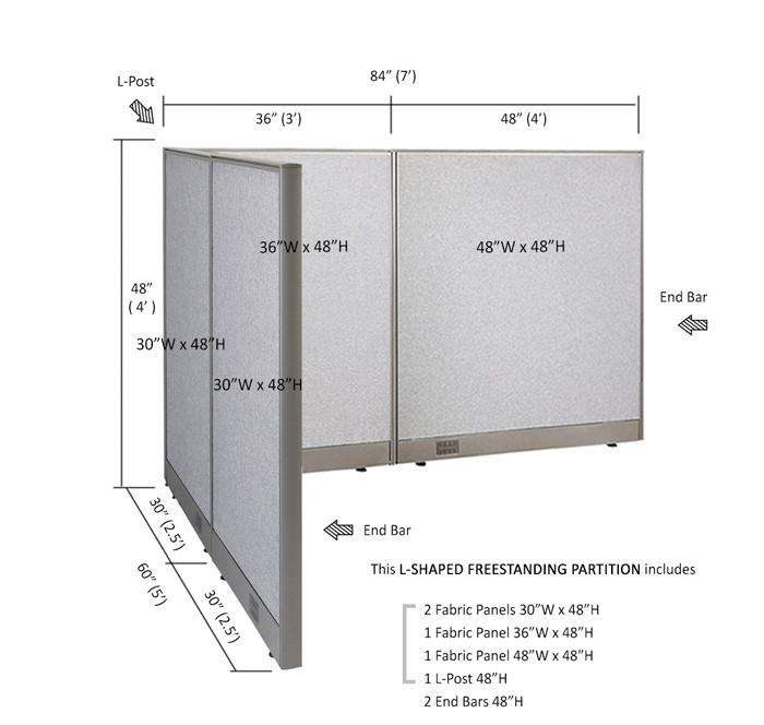 GOF Office L-Shaped Partition 60d x 84w x 48H - Kainosbuy.com