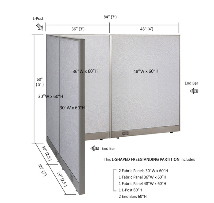GOF Office L-Shaped Partition 60d x 84w x 60H - Kainosbuy.com