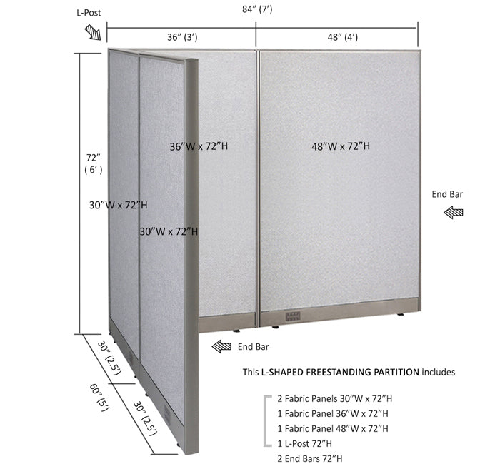 GOF Office L-Shaped Partition 60d x 84w x 72H - Kainosbuy.com