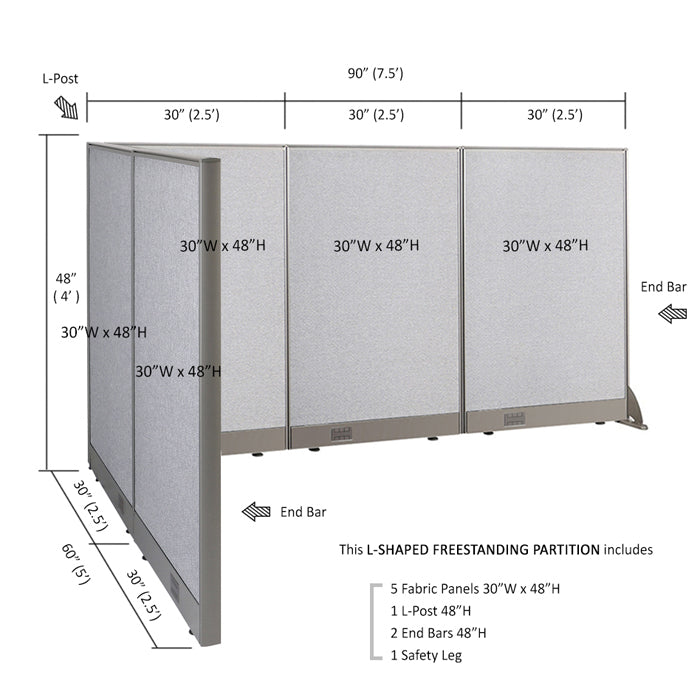 GOF Office L-Shaped Partition 60d x 90w x 48H - Kainosbuy.com