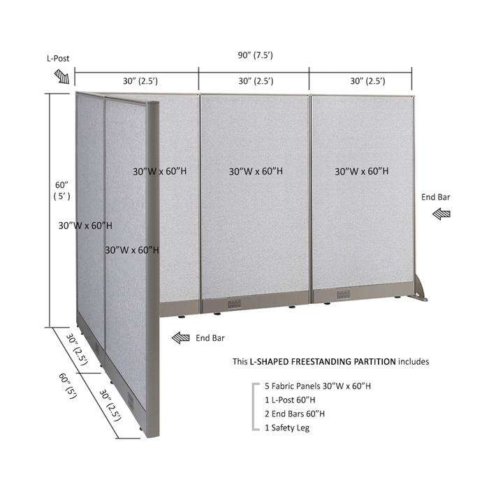 GOF Office L-Shaped Partition 60d x 90w x 60H - Kainosbuy.com