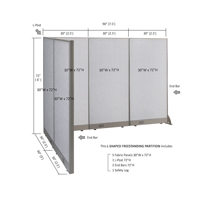 GOF Office L-Shaped Partition 60d x 90w x 72H - Kainosbuy.com