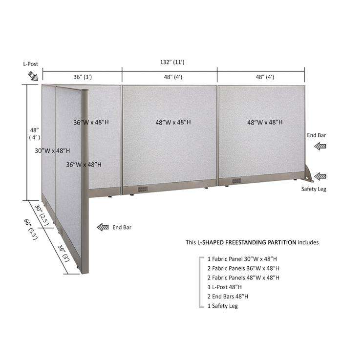 GOF Office L-Shaped Partition 66d x 132w x 48H - Kainosbuy.com