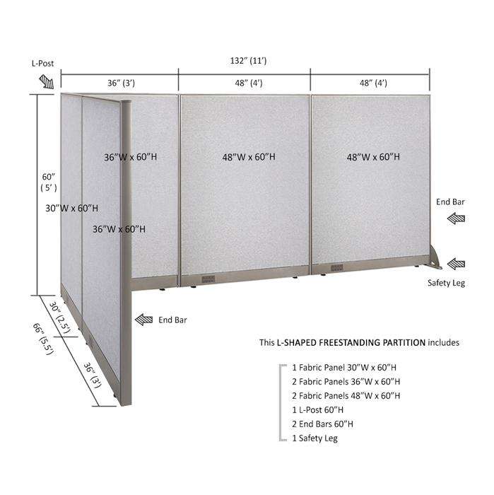 GOF Office L-Shaped Partition 66d x 132w x 60H - Kainosbuy.com