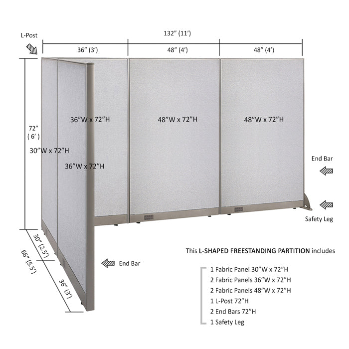 GOF Office L-Shaped Partition 66d x 132w x 72H - Kainosbuy.com