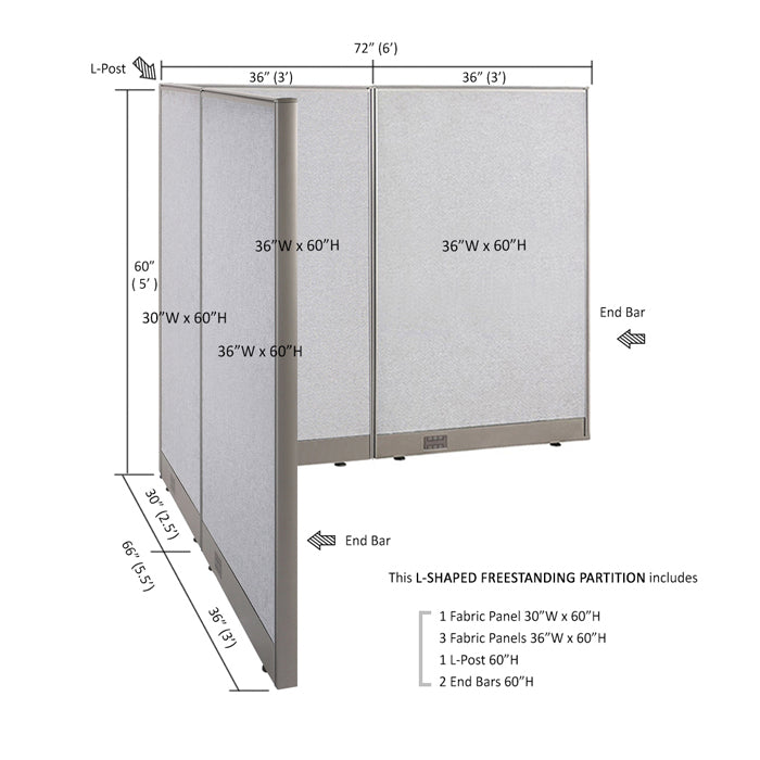 GOF Office L-Shaped Partition 66d x 72w x 60H - Kainosbuy.com