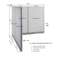 GOF Office L-Shaped Partition 66d x 72w x 60H - Kainosbuy.com
