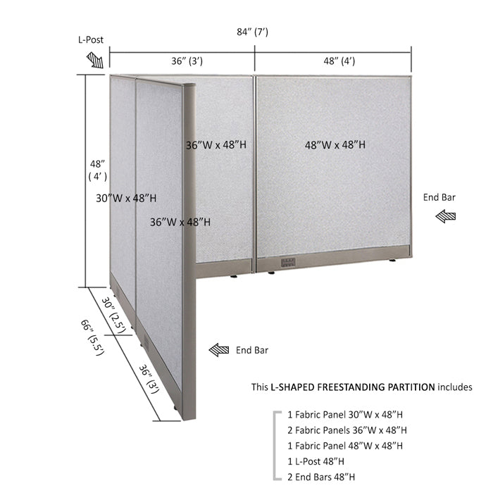 GOF Office L-Shaped Partition 66d x 84w x 48H - Kainosbuy.com