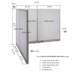 GOF Office L-Shaped Partition 66d x 84w x 60H - Kainosbuy.com