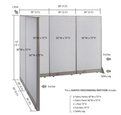 GOF Office L-Shaped Partition 66d x 90w x 72H - Kainosbuy.com