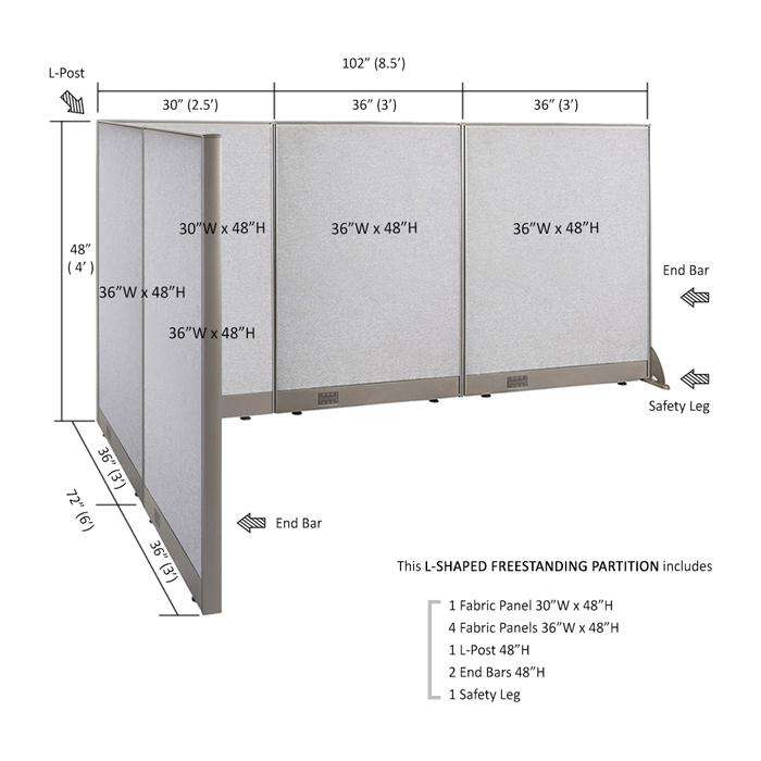 GOF Office L-Shaped Partition 72d x 102w x 48H - Kainosbuy.com
