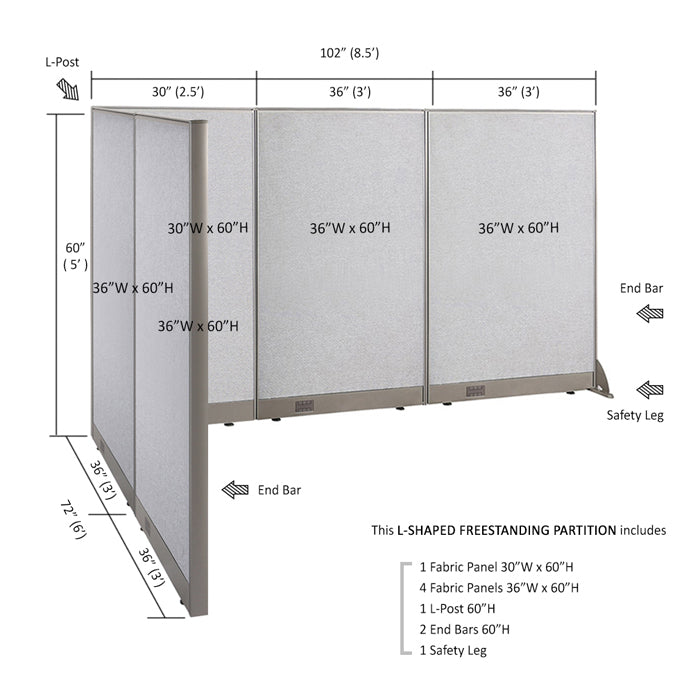 GOF Office L-Shaped Partition 72d x 102w x 60H - Kainosbuy.com