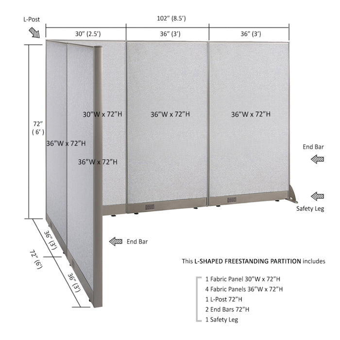 GOF Office L-Shaped Partition 72d x 102w x 72H - Kainosbuy.com