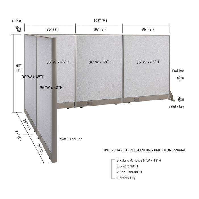 GOF Office L-Shaped Partition 72d x 108w x 48H - Kainosbuy.com